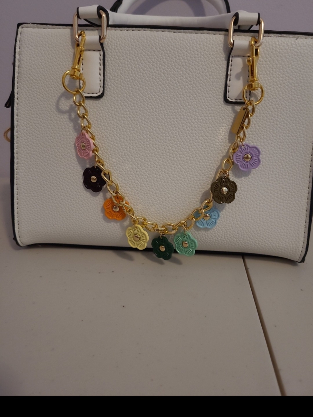 Gold Chain Floral Charm Bag Strap - Multicolor Flower Accents